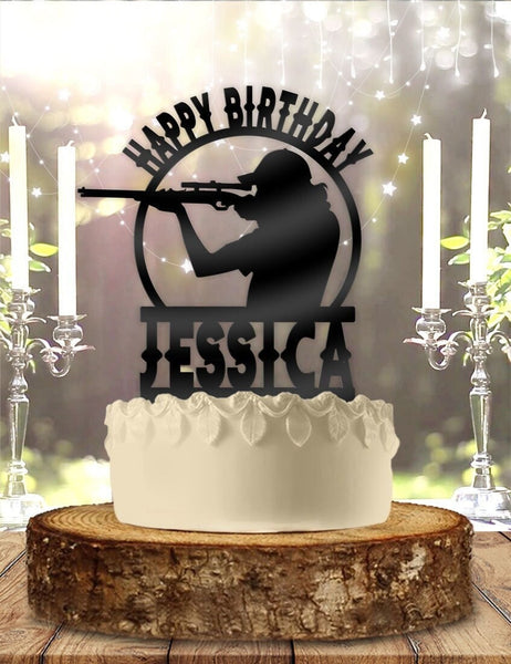 Hunting Hunter Riffle Personalized Birthday Cake Topper