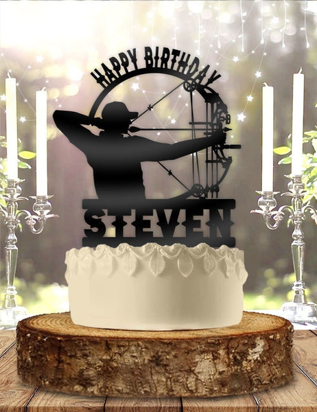 OwlTopThat Cake Toppers - Archer Archery Bow Hunting Fishing Personalized Happy Birthday Cake Topper