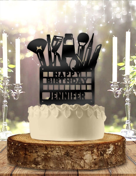 Beautician Make-up Kit with Name Personalized Birthday Cake Topper