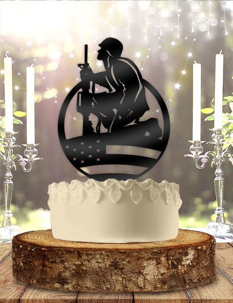 Fallen Soldier with American Flag - Military Themed - Cake Topper