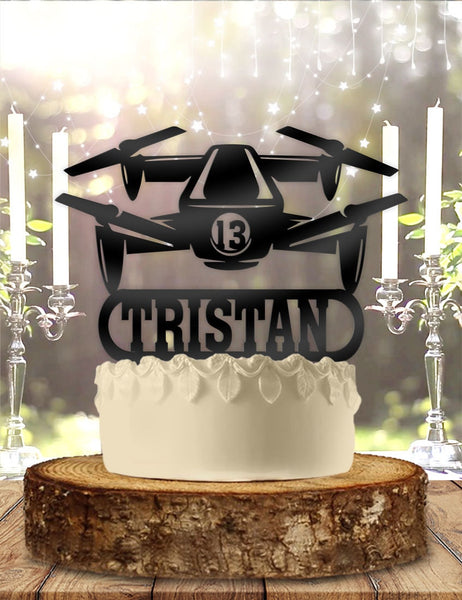 Drone Pilot with Name and Age Personalized Birthday Cake Topper