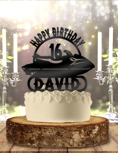 Seadoo Jet Ski Wave runner with Name and Age Personalized Birthday Cake Topper