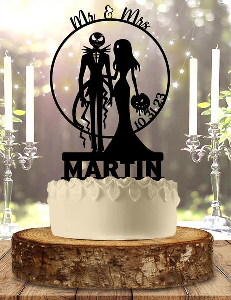 Jack and Sally Nightmare Before Christmas Themed Wedding or Anniversary Cake Topper Personalized