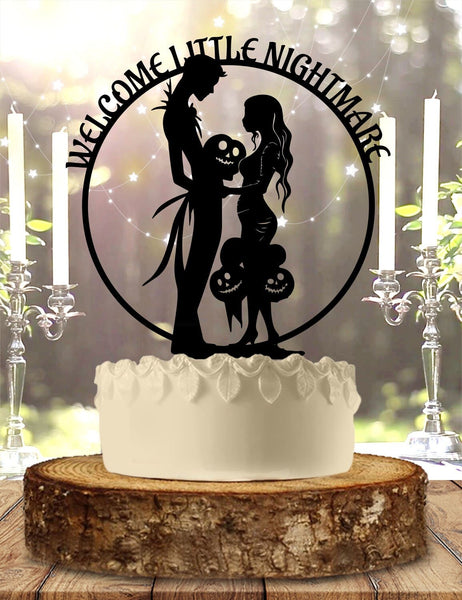 Jack and Sally Nightmare Before Christmas Themed Baby Shower Girl or Boy Welcome Baby Newborn Cake Topper