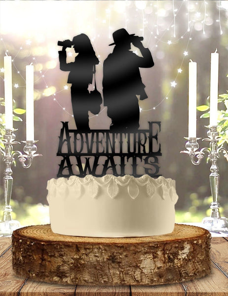 Binoculars Couple Seeking for a Adventure Awaits Anniversary Retirement Wedding Cake Topper