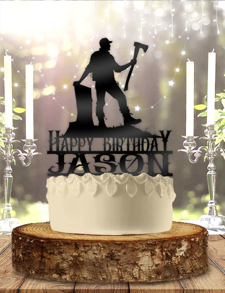 Lumberjack Woodworker Nature Axe with Name Personalized Birthday Cake Topper