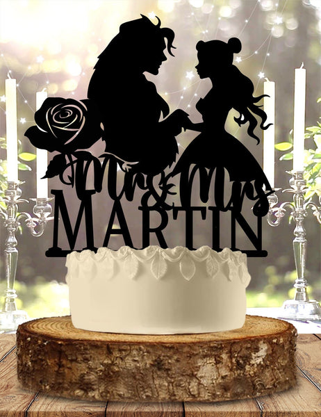 Beauty and the Beast Personalized Wedding Cake Topper Bride and Groom