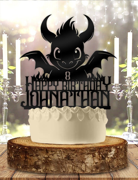 Cute Baby Dragon With Name and Age Happy Birthday Cake Topper