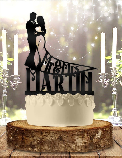 Wedding Cake Topper Silhouette with Name Personalized Custom Wedding Anniversary Cake Topper