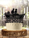 Canoe Couple Mr Mrs with Name and Date Outdoor Nature Personalized Wedding Cake Topper