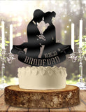 Wedding Cake Topper Silhouette Wedding Mr Mrs with Name and Date Ribbon Personalized Custom Wedding Anniversary Cake Topper