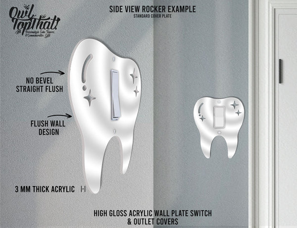 Tooth Molar Dentist Office Oversized Wall Switch Cover Plate for Standard Size Toggle, Rocker, Duplex Double Outlet, and Blank Wall Plates