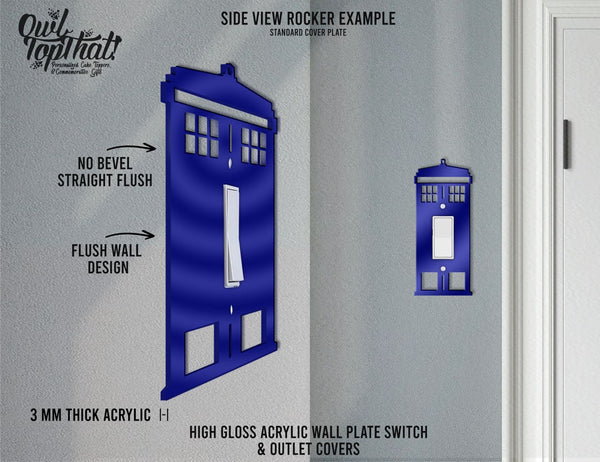 Tardis Police Call Box Oversized Wall Switch Cover Plate for Standard Size Toggle, Rocker, Duplex Double Outlet, and Blank Wall Plates