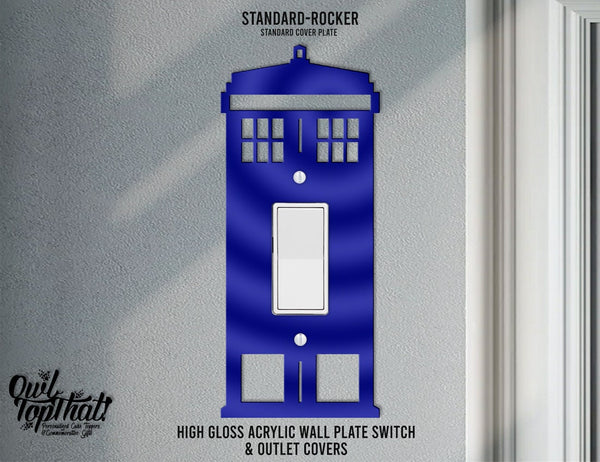 Tardis Police Call Box Oversized Wall Switch Cover Plate for Standard Size Toggle, Rocker, Duplex Double Outlet, and Blank Wall Plates