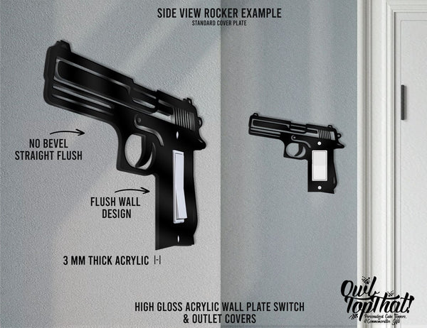 Handgun Gun Oversized Wall Switch Cover Plate for Standard Size Toggle, Rocker, Duplex Double Outlet, and Blank Wall Plates