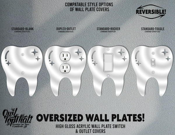 Tooth Molar Dentist Office Oversized Wall Switch Cover Plate for Standard Size Toggle, Rocker, Duplex Double Outlet, and Blank Wall Plates