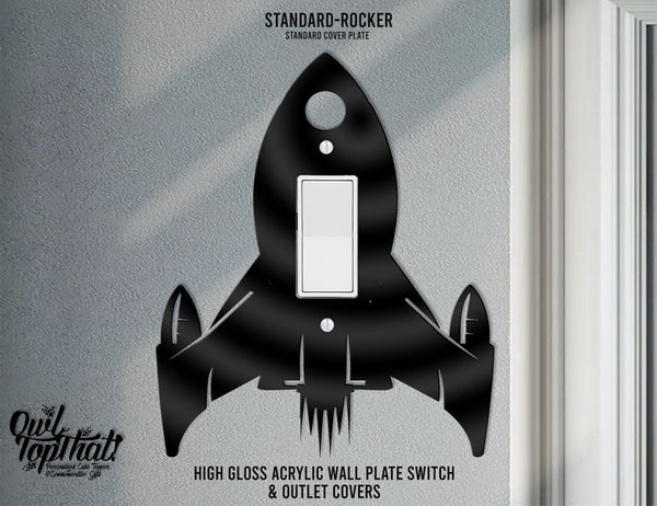 Rocket Ship Oversized Wall Switch Cover Plate for Standard Size Toggle, Rocker, Duplex Double Outlet, and Blank Wall Plates