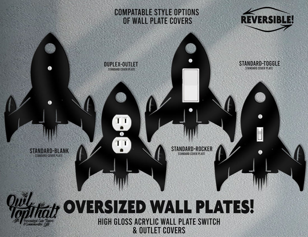 Rocket Ship Oversized Wall Switch Cover Plate for Standard Size Toggle, Rocker, Duplex Double Outlet, and Blank Wall Plates