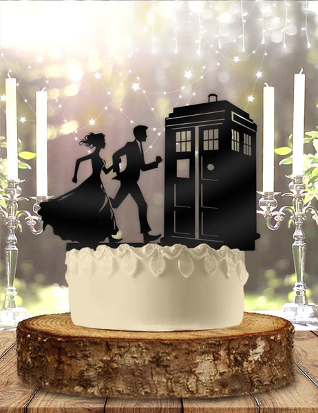 Rush to the Tardis Police Call Box Couple Wedding Cake Topper