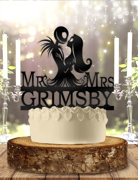 Jack and Sally Nightmare Before Christmas Halloween Gothic Personalized Wedding Cake Topper