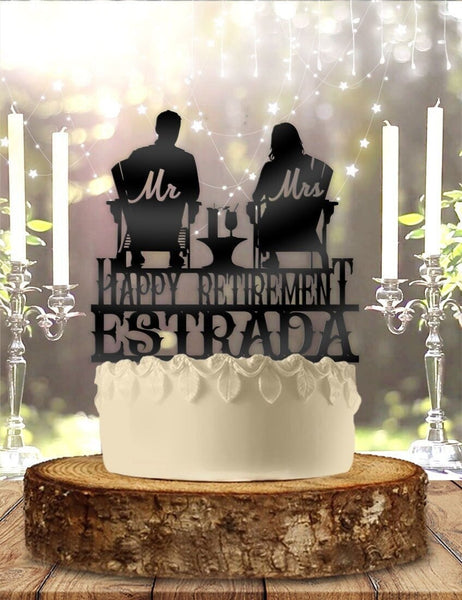 Relaxing Retired Couple Personalized Retirement Wedding Anniversary Cake Topper