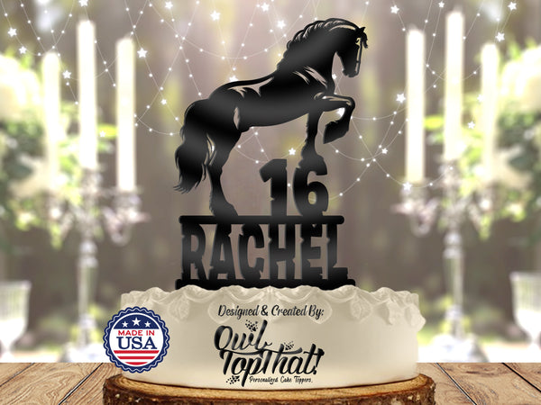 Show Horse - Personalized Name & Age - Animal Themed - Custom Birthday Cake Topper