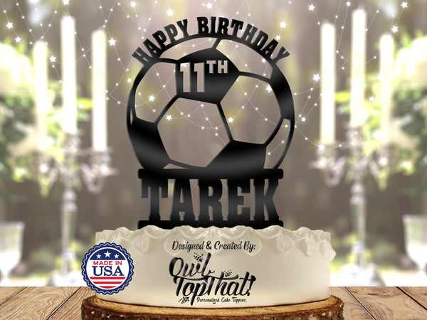 Soccer Ball Personalized with Name and Age Birthday Cake Topper