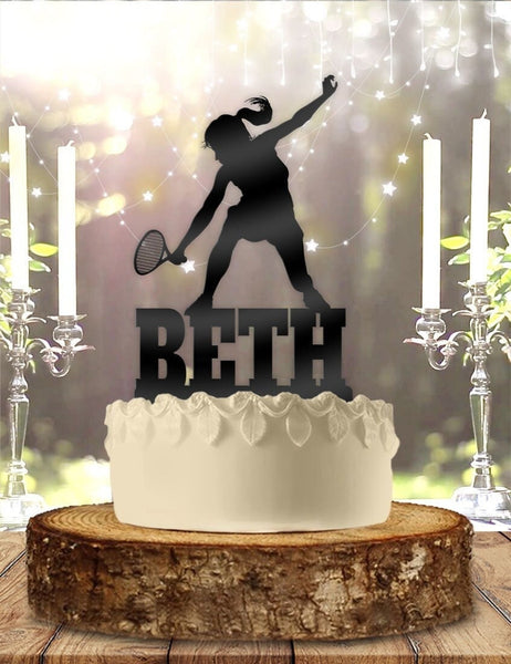 Female Tennis Player with Name Personalized Birthday Cake Topper