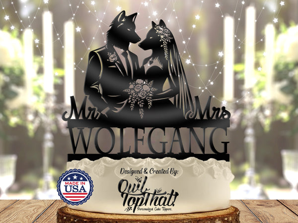 Wolf Couple with Name Personalized Wedding Cake Topper