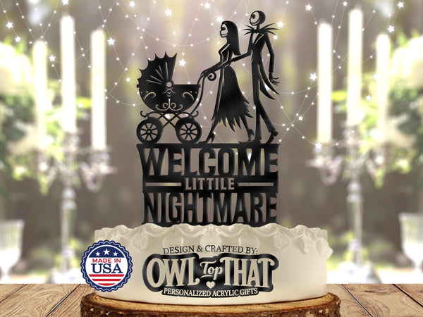 Jack and Sally Baby - Nightmare Before Christmas Carriage - Welcome Little Nightmare - Halloween Fantasy Themed - Baby Shower Cake Topper