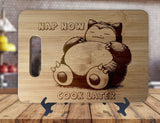 Snorlax and Nap Now - Kitchen Housewarming Wedding Gamer Gift - Custom Engraved Bamboo Display Cutting Board