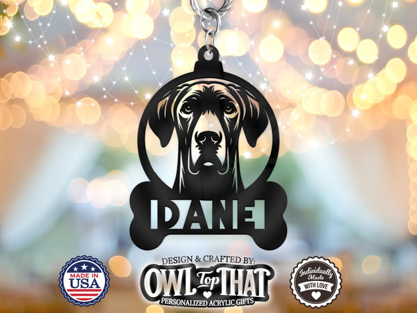 Pet Great Dane Dog Bone Custom Name Tag Ornament - Personalized Name & Date - Gift Tags, Event Markers, Holiday Ornaments and More