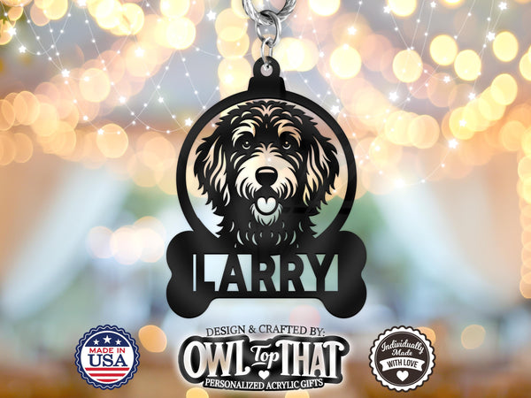 Pet Goldendoodle Dog Breed Bone Custom Name Tag Ornament - Personalized Name & Date - Gift Tags, Holiday Ornaments and More