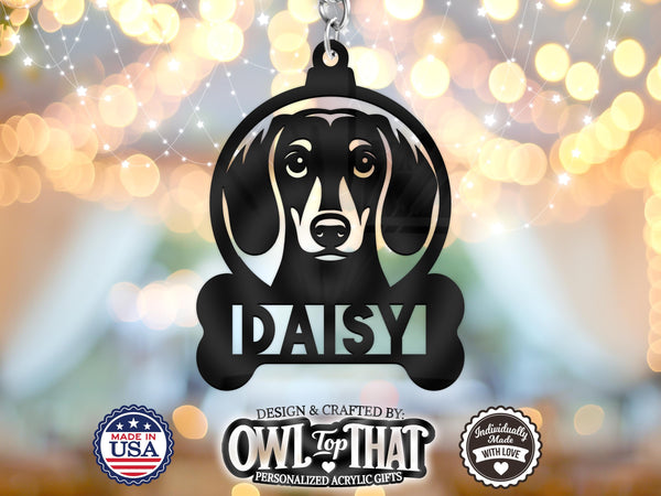 Pet Dachshund Wiener Dog Breed Bone Custom Name Tag Ornament - Personalized Name & Date - Gift Tags, Holiday Ornaments and More