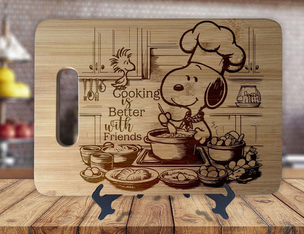 Beagle Cooking is Better with Friends - Kitchen Housewarming Wedding Gamer Gift - Custom Engraved Bamboo Display Cutting Board