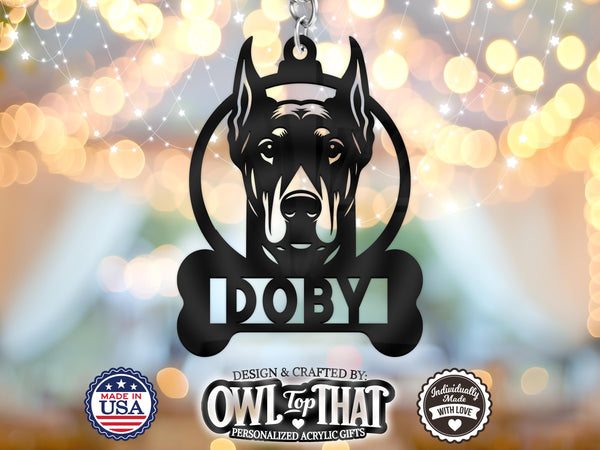 Pet Doberman Pinscher Dog Breed Bone Custom Name Tag Ornament - Personalized Name & Date - Gift Tags, Holiday Ornaments and More