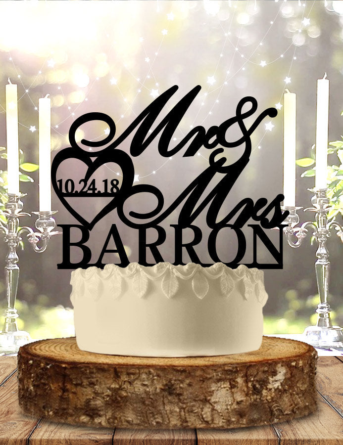 Elegant Mr Mrs Name with Date Personalized Custom Acrylic Wedding Anniversary Cake Topper