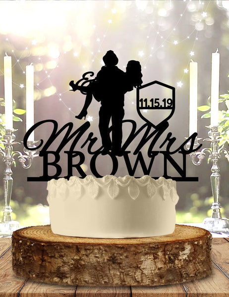 Fireman and Wife Personalized Wedding Cake Topper