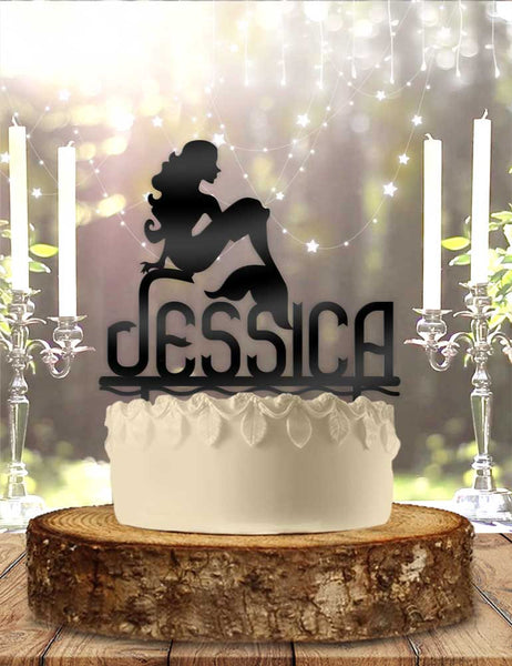 Sitting Mermaid with Name Personalized Birthday Cake Topper