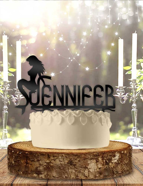 Mermaid on Name Personalized Birthday Cake Topper