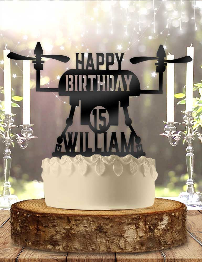 Drone Name and Age Happy Birthday Drone Personalized Birthday Cake Topper