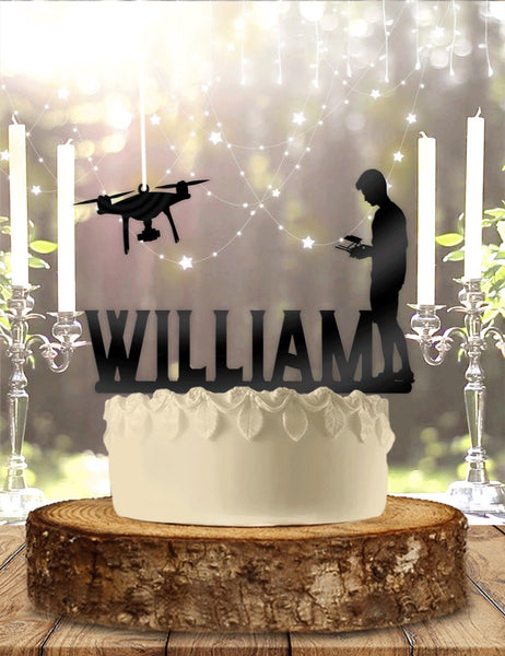 Drone Flying Name 2 Piece Drone Personalized Birthday Cake Topper