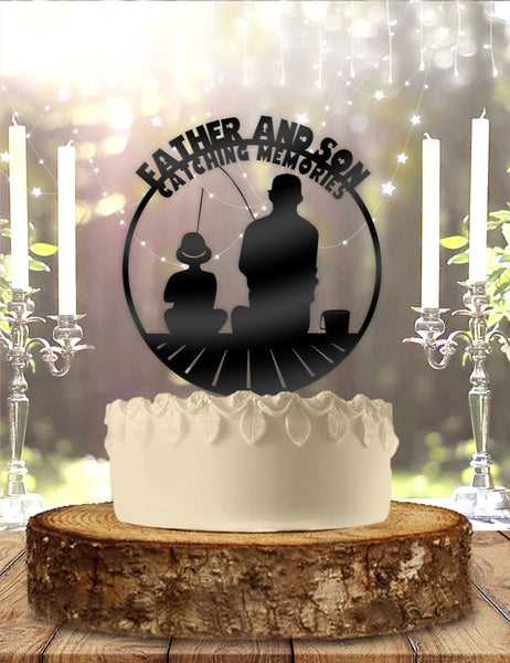 Father and Son Catching Memories Fishing Version 1 Cake Topper