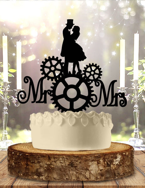 Steampunk Mr and Mrs Wedding Cake Topper