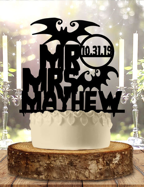 Mr and Mrs Halloween Wedding or Anniversary Cake Topper