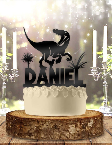 Raptor Dinosaur with Name Personalized Birthday Cake Topper