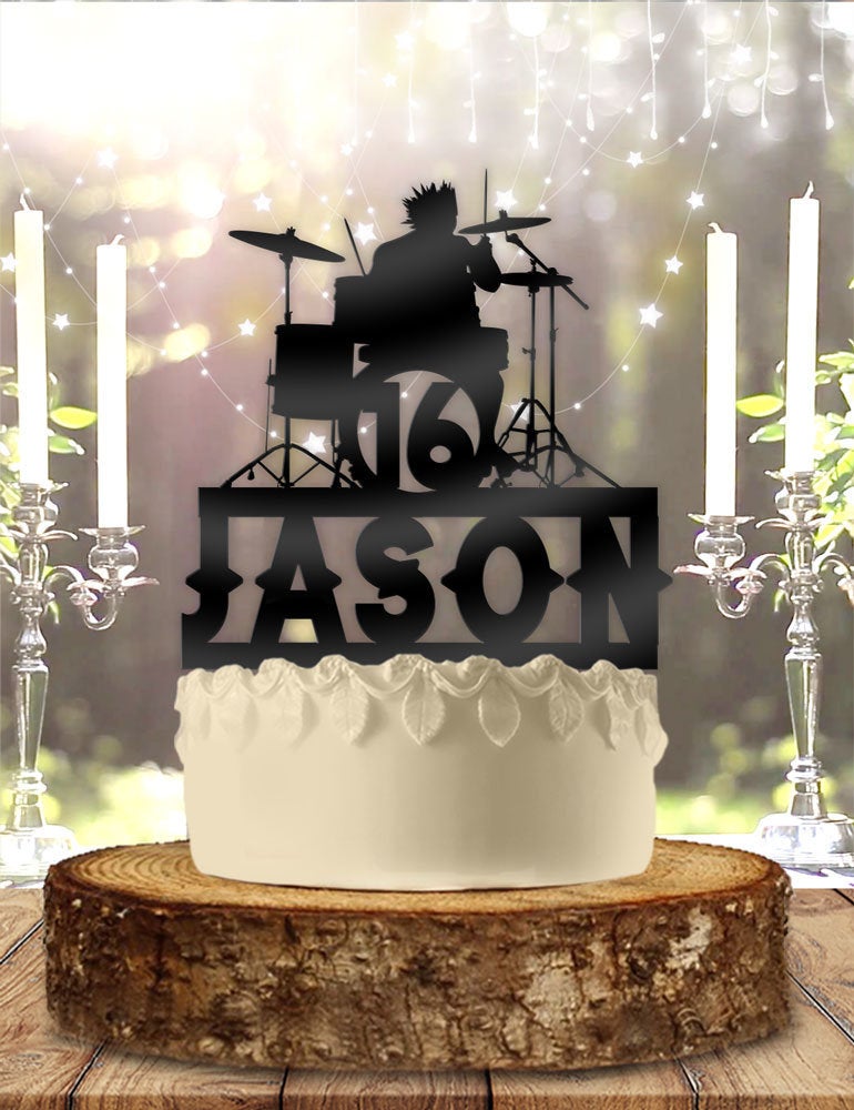 Drummer With Name Age Drumming Personalized Birthday Cake Topper