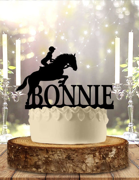 Girl Horse Jump with Name Personalized Birthday Cake Topper