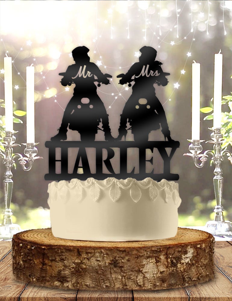 Biker Couple Mr Mrs Name Personalized Custom Acrylic Wedding Anniversary Cake Topper