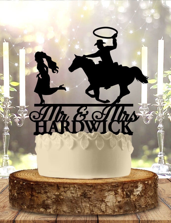 Cowboy Chase Personalized Wedding Cake Topper